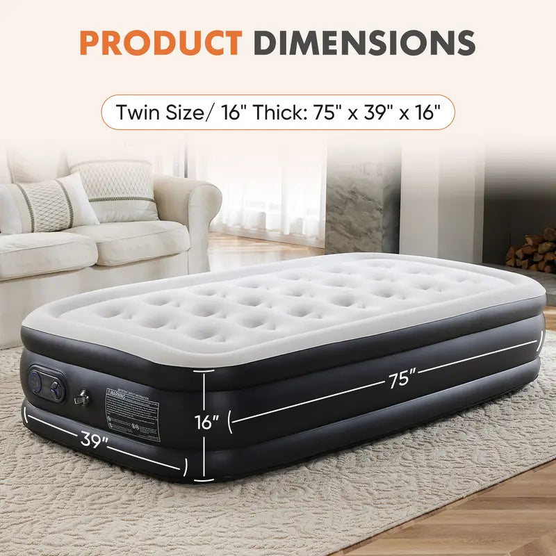 Air Mattress with Built-in High Capacity Pump Weight Capacity, Non-Slip Bottom