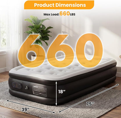 Air Mattress with Built-in High Capacity Pump Weight Capacity, Non-Slip Bottom