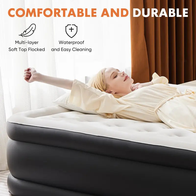 Air Mattress with Built-in High Capacity Pump Weight Capacity, Non-Slip Bottom