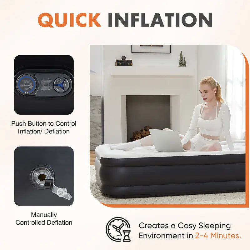 Air Mattress with Built-in High Capacity Pump Weight Capacity, Non-Slip Bottom